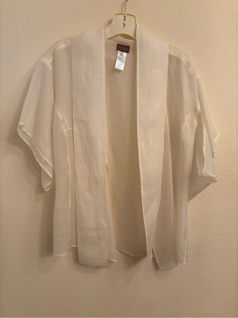 Kenzo Vintage Cream Sheer Silk Kimono Style Blouse with Wide Silk Belt